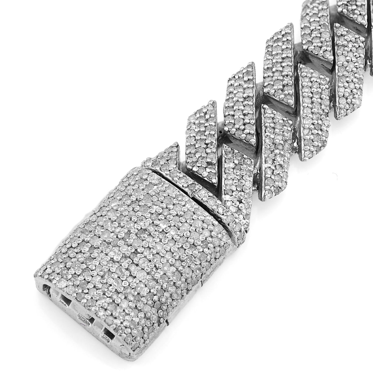 925 SS 7.23CT Natural Diamond Snake Cuban Link 12MM Mens 8" Bracelet 47.2g — view 2
