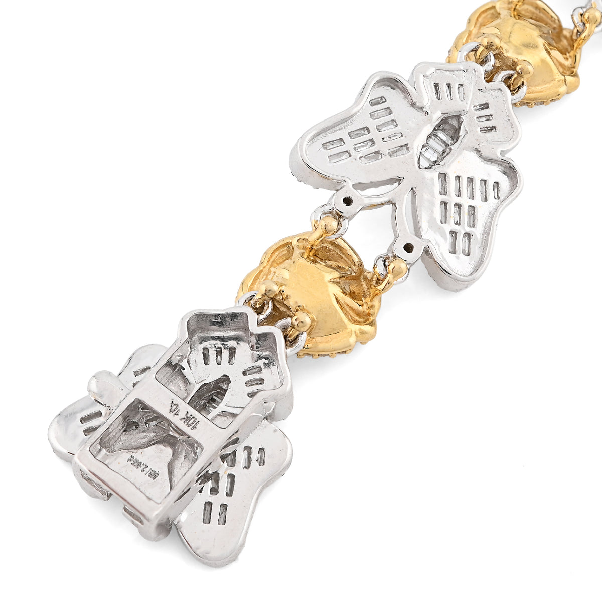 10K Yellow/White Gold 2.6CT Natural Diamond Baguette/Round Butterfly & Flower Link Women 7" Bracelet 26.7g — view 7