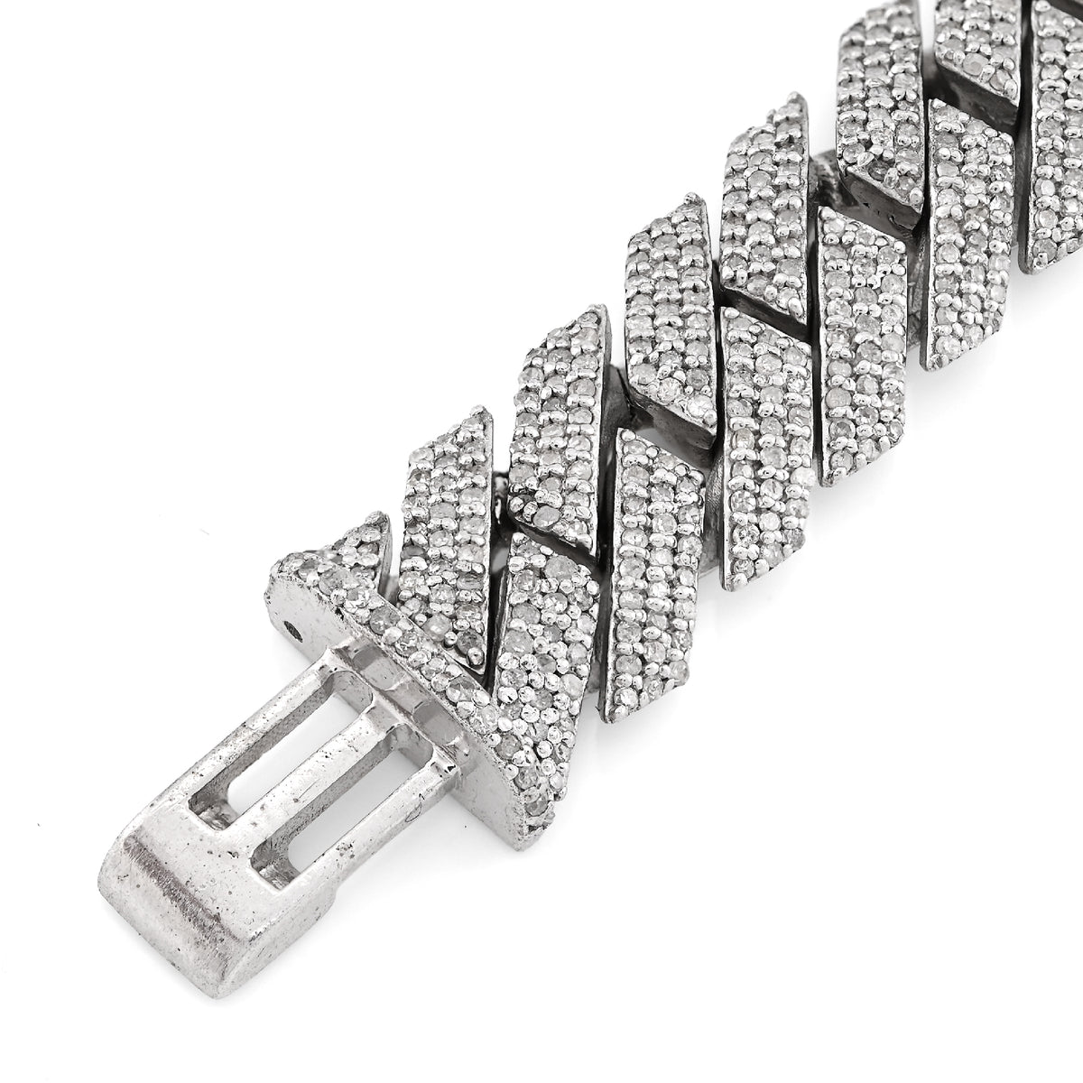 925 SS 7.23CT Natural Diamond Snake Cuban Link 12MM Mens 8" Bracelet 47.2g — view 4