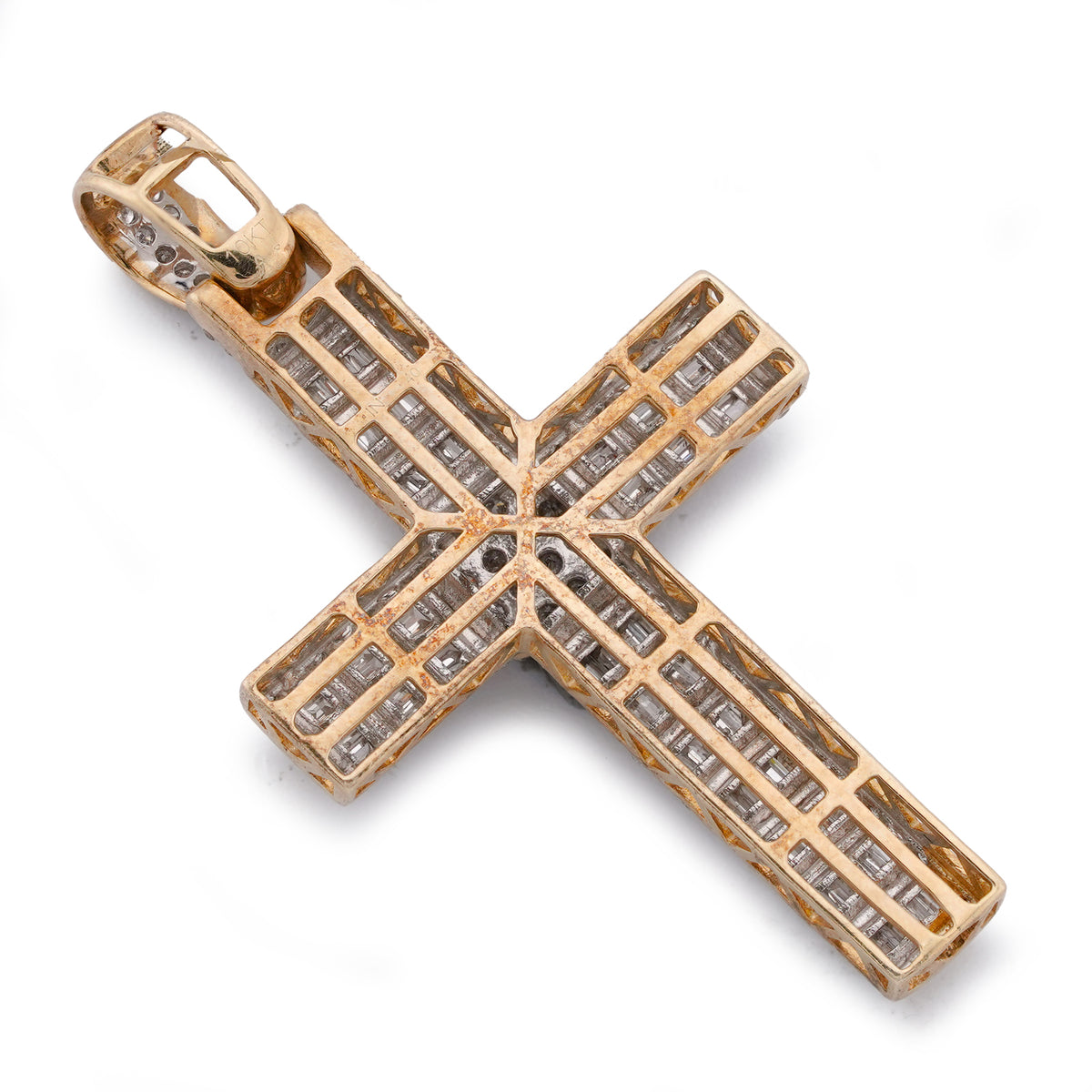 Cross Pendant 10K Yellow Gold 2ct Natural Diamond Round/Baguette Mens Womens Charm