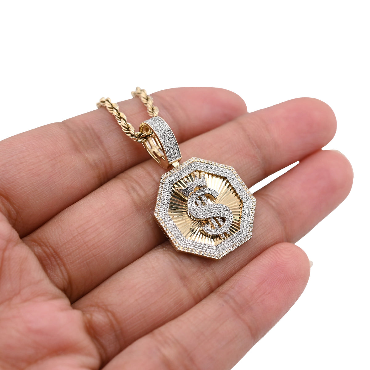 10K Yellow Gold 0.42CT Natural Diamond "$" Dollar Charm Men Pendant — view 3