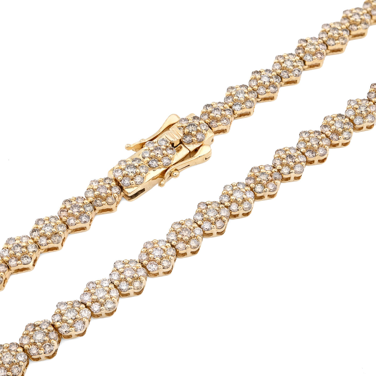 10K Yellow Gold 16.89 CT Natural Diamond Flower Setting Tennis Chain 22" Mens — view 7
