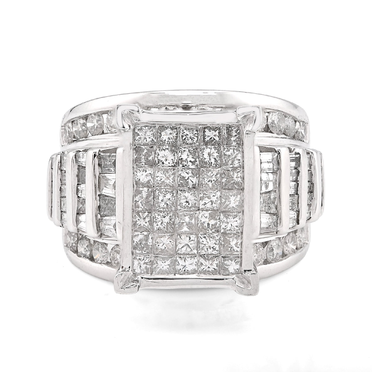 10K White Gold 3CT Natural Diamond Princess/Round/Baguette Rectangular 14.4MM Women Wedding Ring — view 1