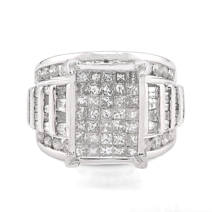 10K White Gold 3CT Natural Diamond Princess/Round/Baguette Rectangular 14.4MM Women Wedding Ring — view 1