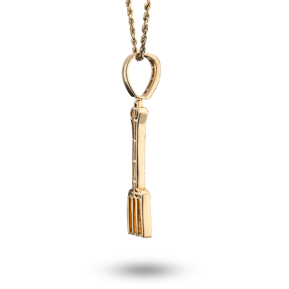 10K Yellow Gold 0.70Ct Natural Diamond Round/Baguette Fork Pendant 2.5" Men Women Pendant 7.8G — view 5
