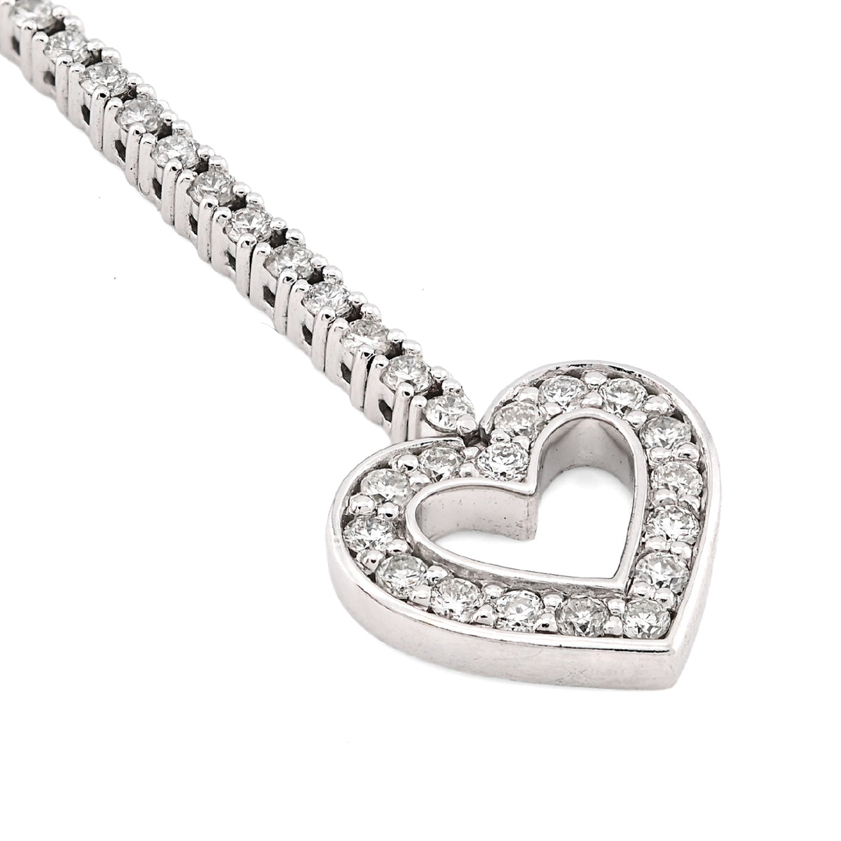 14K White Gold 1.25 CT Natural Diamond Heart Tennis Bracelet Women 7"  — view 5