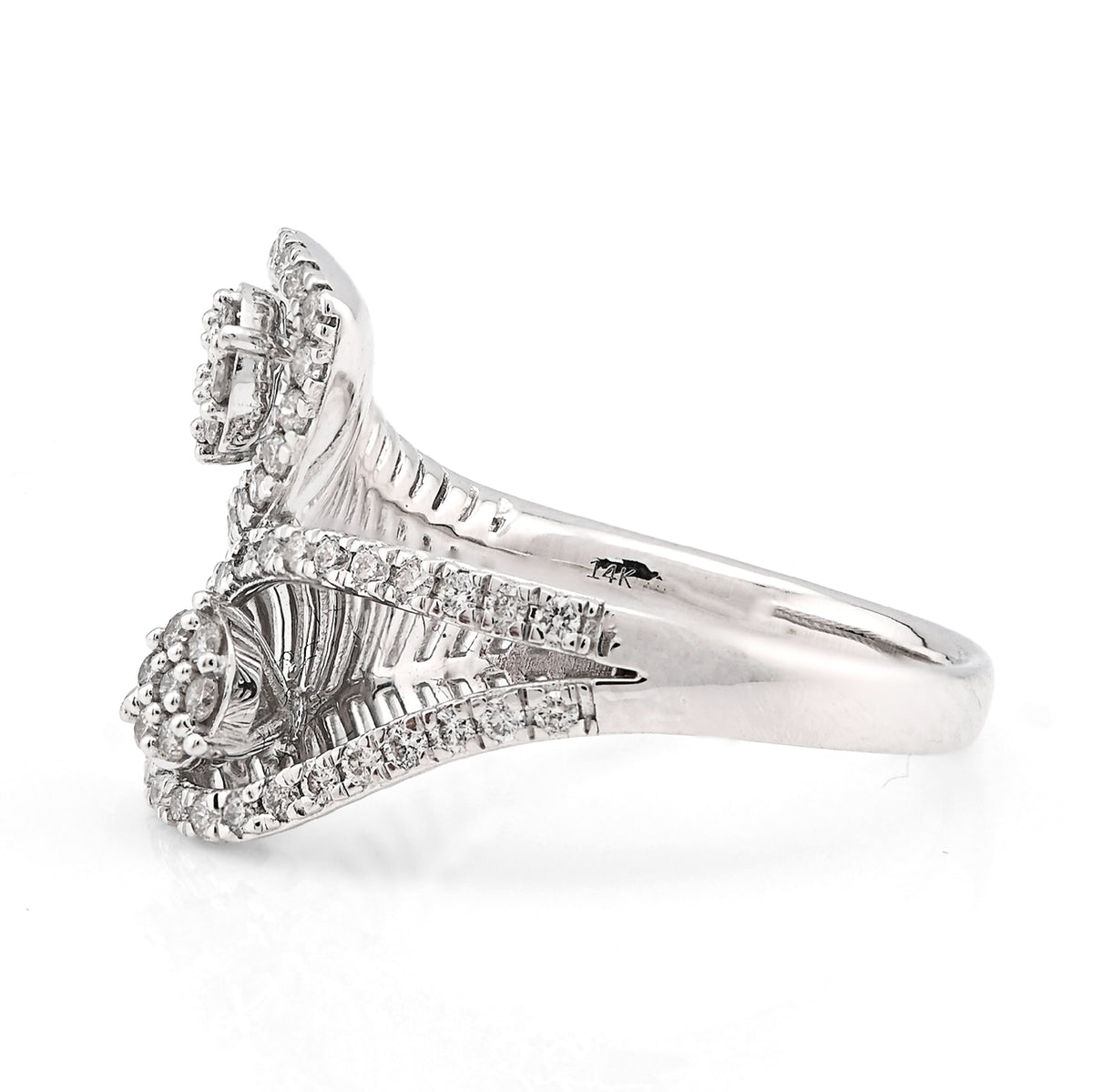 14K White gold 0.50CT natural Diamond Womens Leaf shape Bypass Ring — view 3