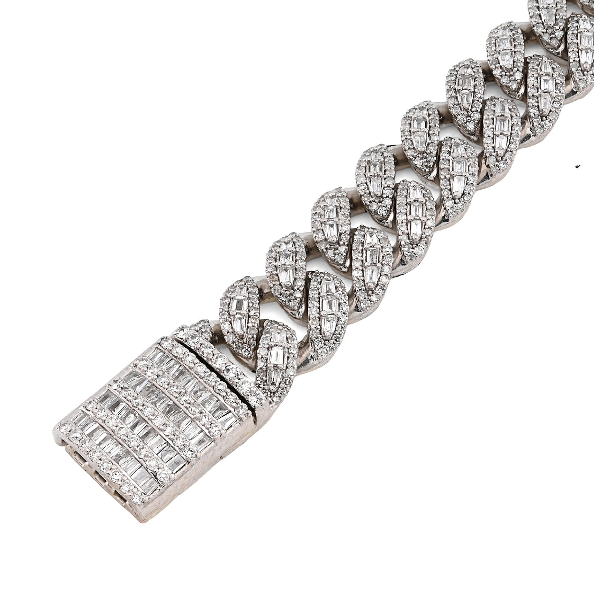 10K White Gold 3.90CT Natural Diamond Round/Baguette 8.5MM Cuban Link Bracelet Men 7.5" — view 6