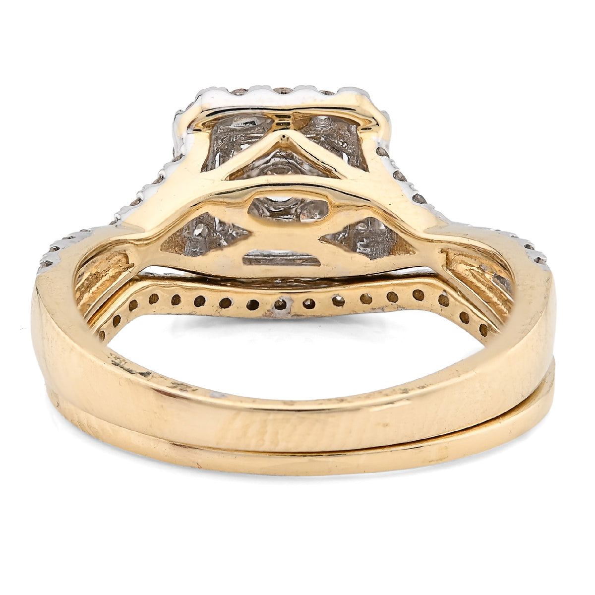 14K Yellow/White Gold 1.02CT Natural Diamond Bridal Set Square Women Band Ring — view 5