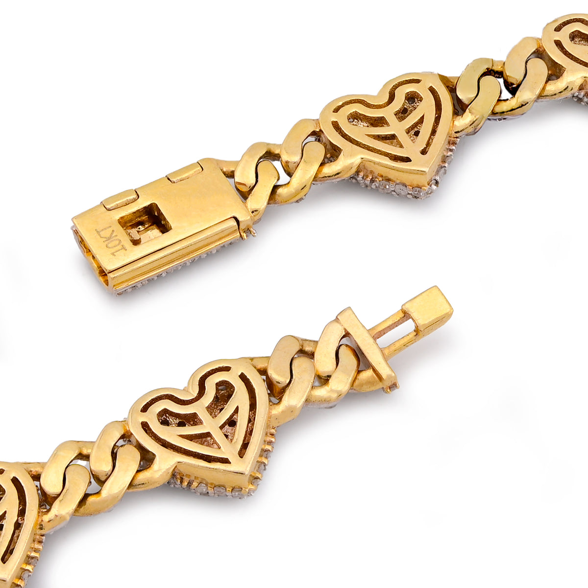 Heart Cuban Link Necklace 14CT Natural Diamond 10K Yellow Gold 20" Women Chain — view 8
