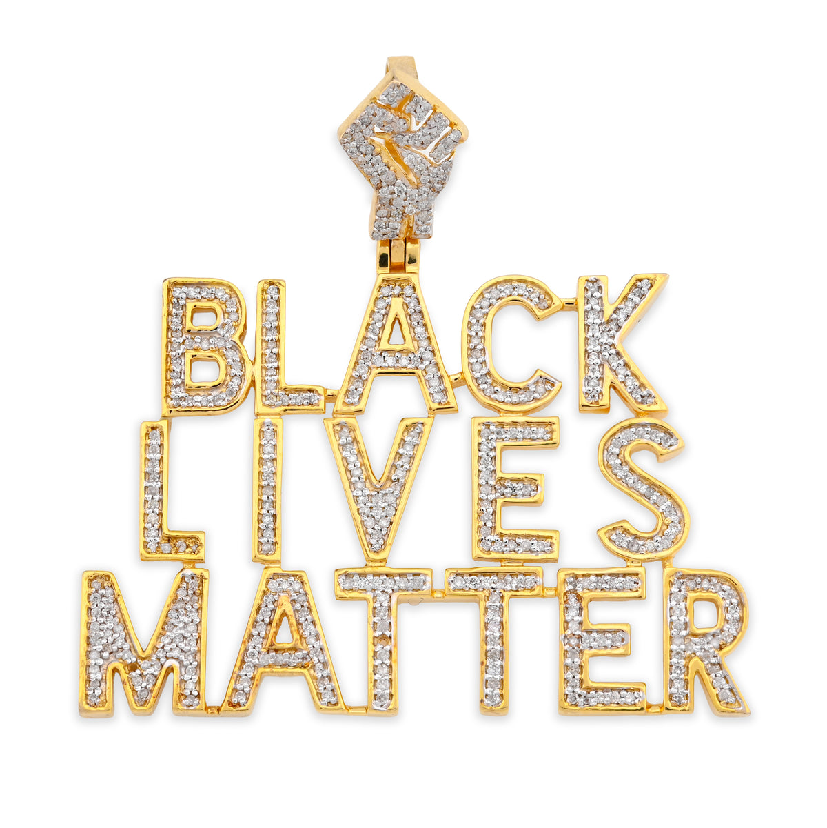 10K Yellow Gold 1.65CT Natural Diamond "BLACK LIVES MATTER" Men Pendant Women — view 1