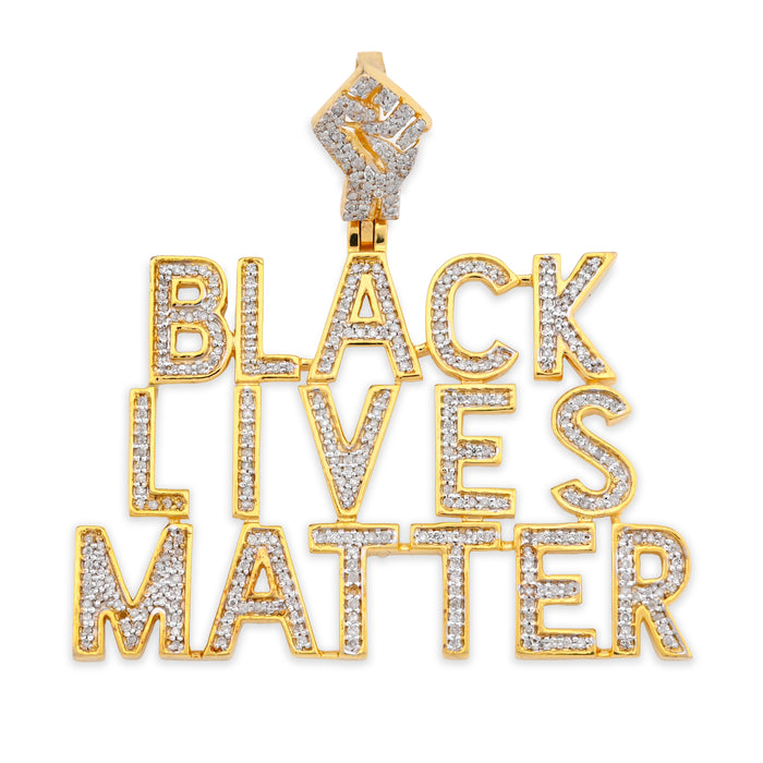 10K Yellow Gold 1.65CT Natural Diamond "BLACK LIVES MATTER" Men Pendant Women — view 1