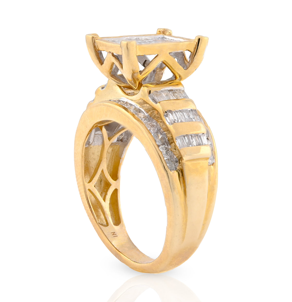 10K Yellow Gold 1.50CT Natural Diamond Rectangular Centre Round/Princess cut/Baguette Women Wedding Ring — view 7
