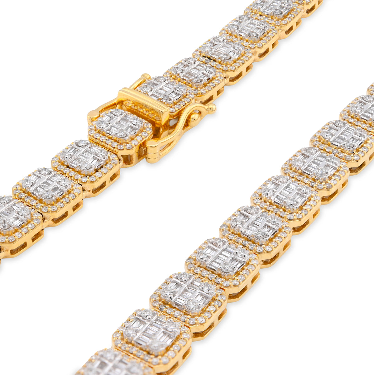10K Yellow Gold 14.71CT Baguette Natural Diamond 77.3G Tennis Chain Men Women 8MM Necklace — view 3