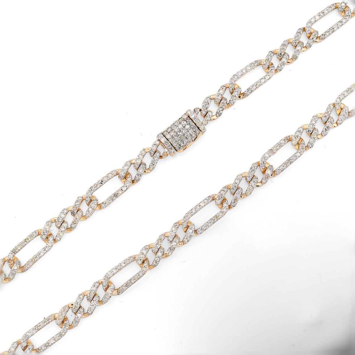 10K Yellow Gold 7.50 CT Natural Diamond 5.5 MM Figaro Chain 20" Men Women Necklace — view 6