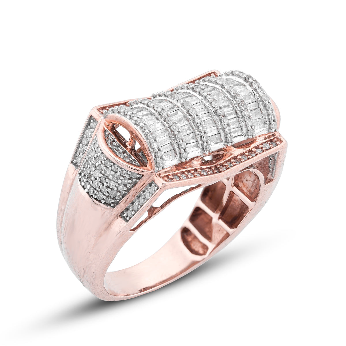 Multi Column Baguette Ring 10K Rose Gold 1.05CT Natural Diamond Men Pinky Ring