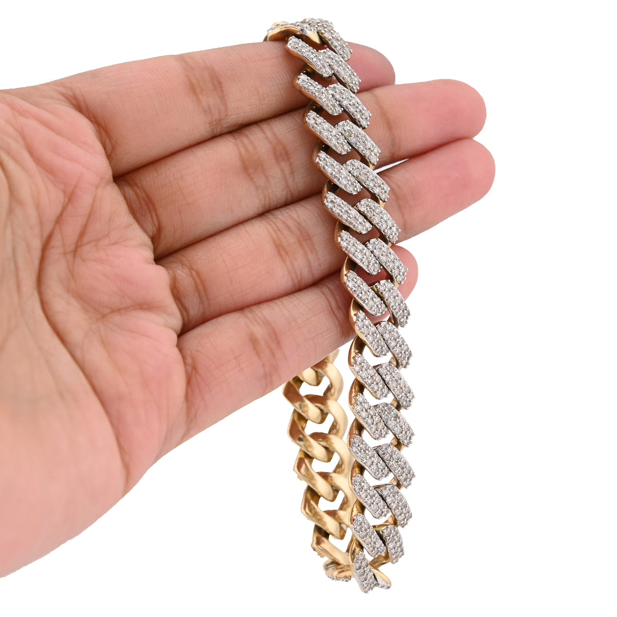 10K Yellow Gold 13CT Natural Diamond 14MM Cuban Link Bracelet 8" Men Women 56.4g — view 9