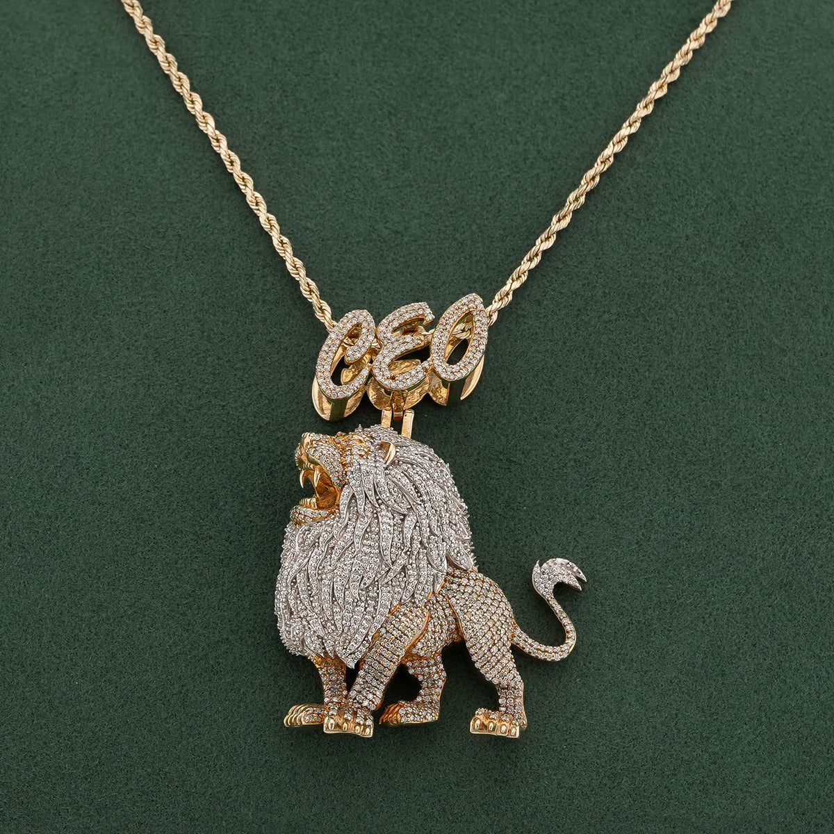 10K Yellow Gold CEO Lion Animal Charm 7.5CT Natural Diamond Men Women Charm — view 1