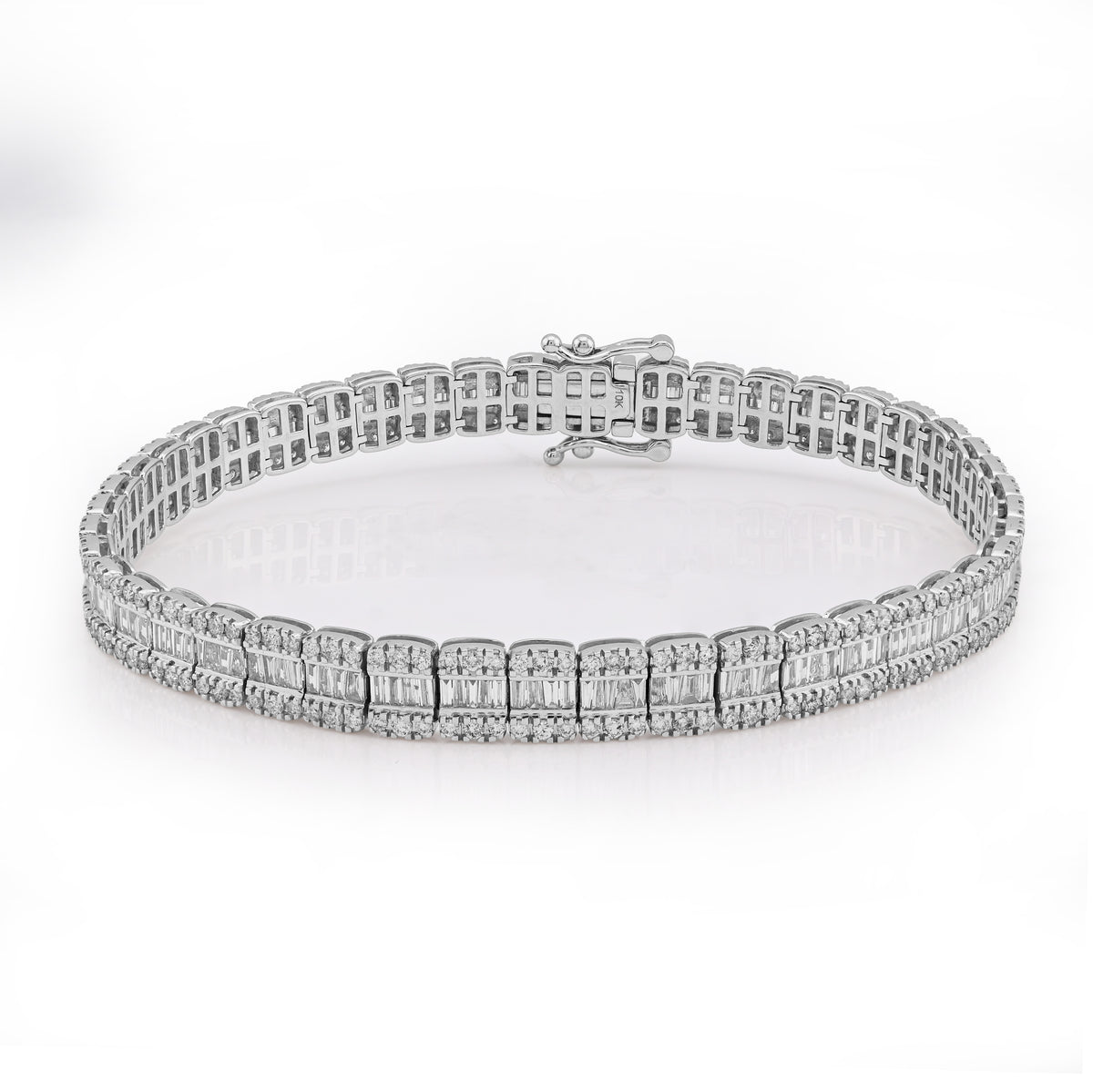 10K White Gold 4.76 CT Natural Diamond Round/baguette Single Row 6.5MM 8" Tennis Bracelet Men Women 16g — view 1