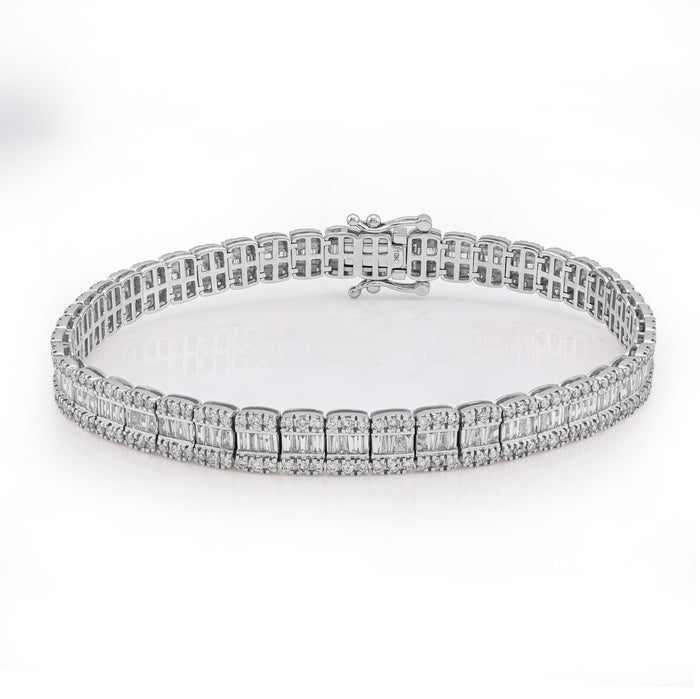 10K White Gold 4.76 CT Natural Diamond Round/baguette Single Row 6.5MM 8" Tennis Bracelet Men Women 16g — view 1