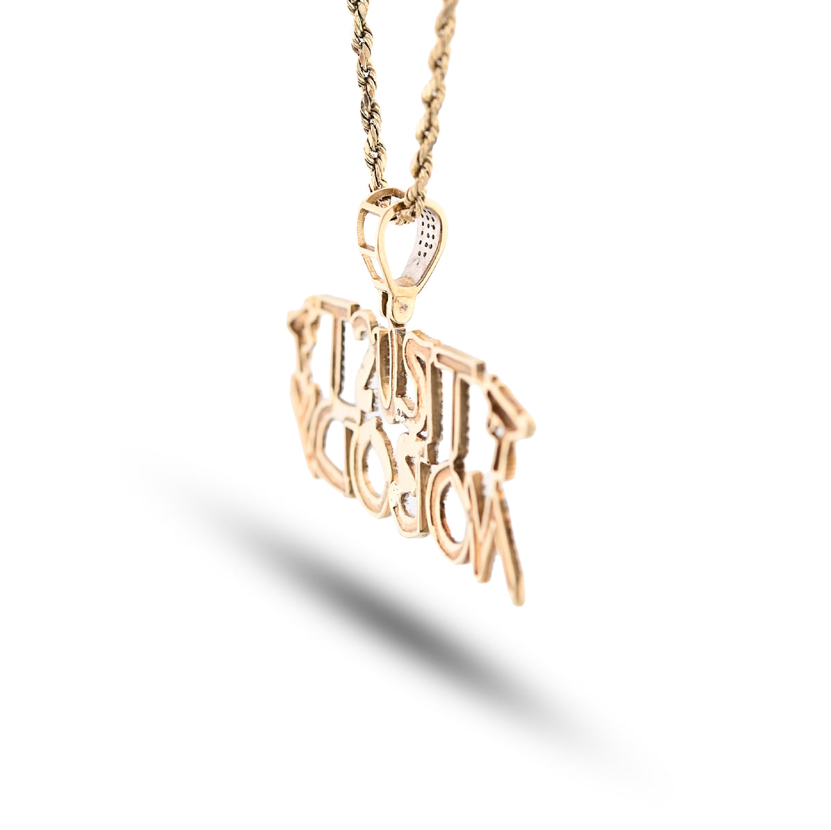 10K Yellow Gold 1.10Ct Natural Diamond "Trust Nobody" Gun Men Pendant Women 2.5" Charm — view 5