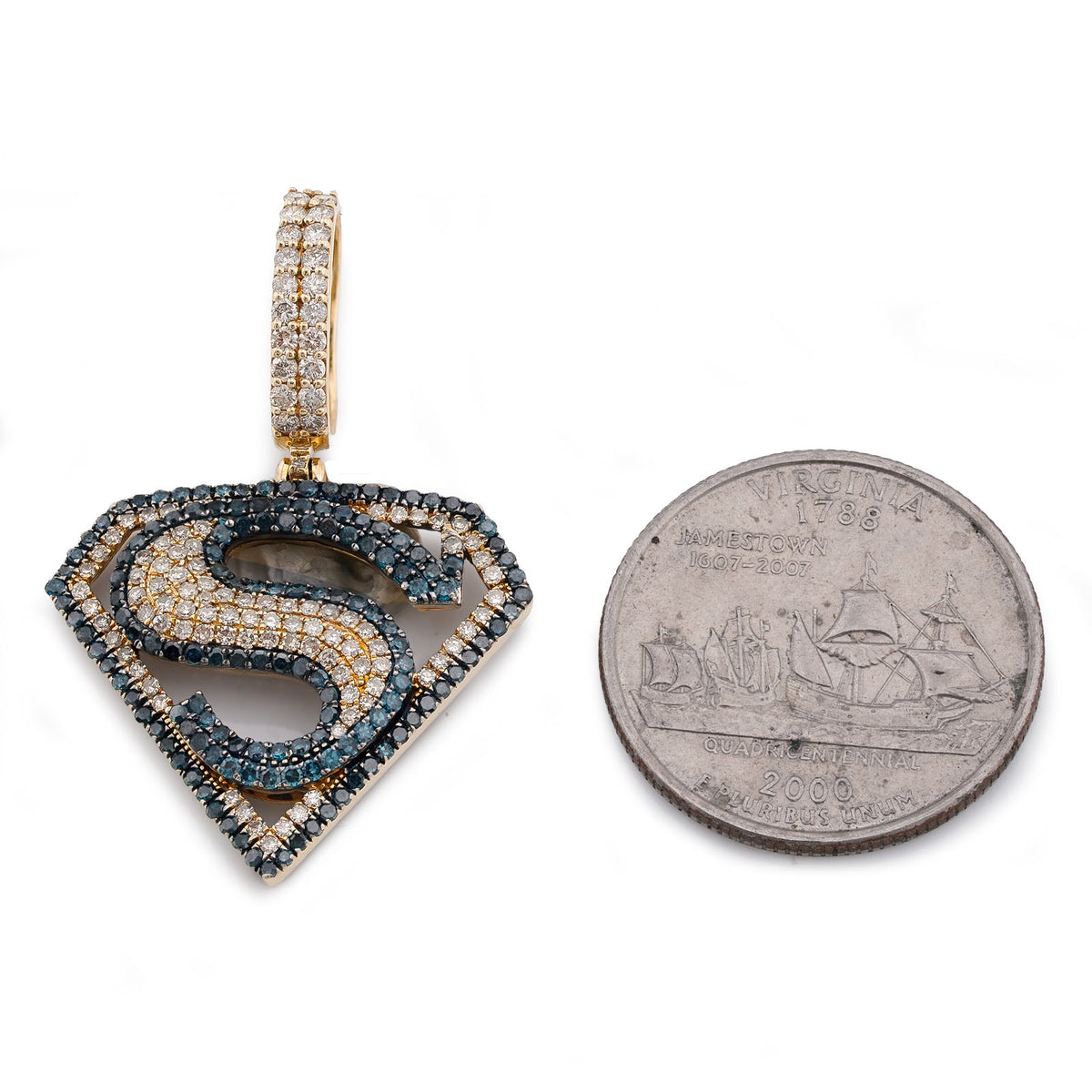 10K Yellow Gold Superman logo Natural Diamond 2CT Men Women Charm Pendant — view 7