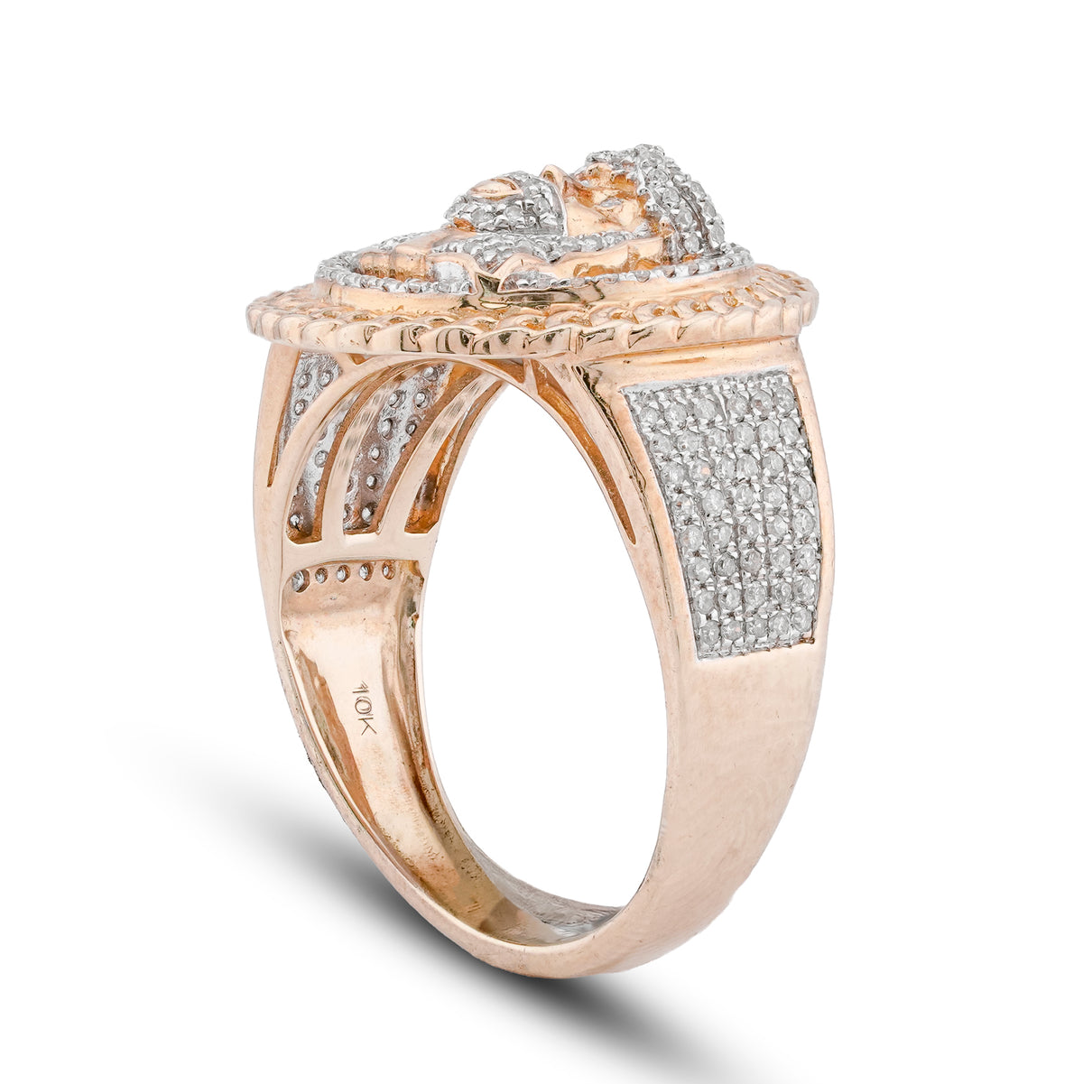 Jesus Head Cuban Link Men Ring 0.50CT Natural Diamond 10KT Yellow Gold Men Ring