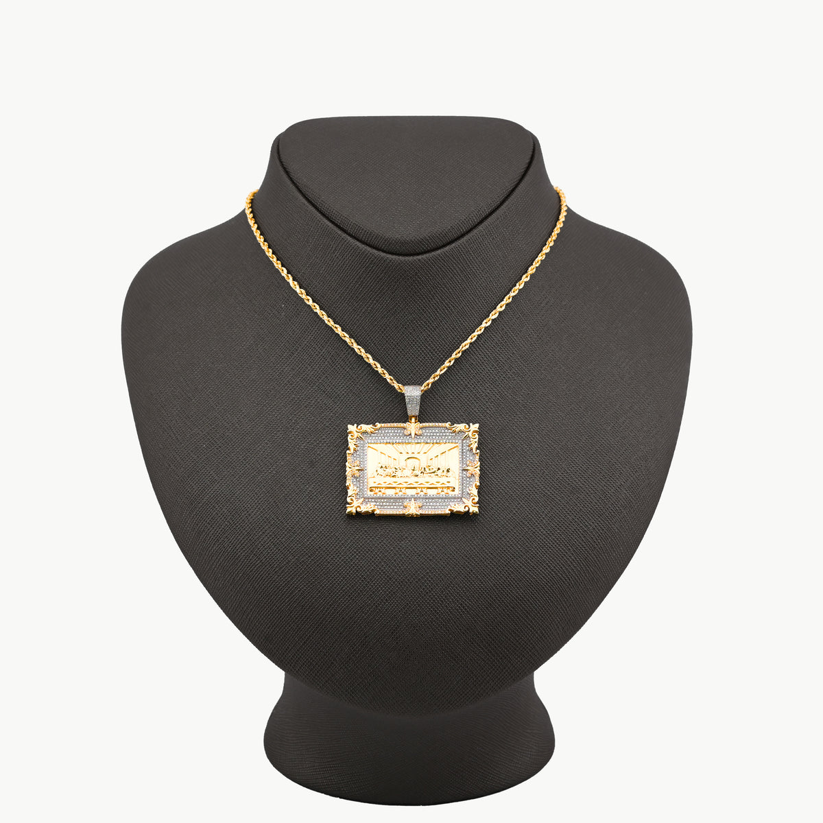 10K Yellow Gold 0.80 CT natural Diamond Last Supper Pendant Rectangular Men Women Charm 41.6 MM 14.7g — view 10