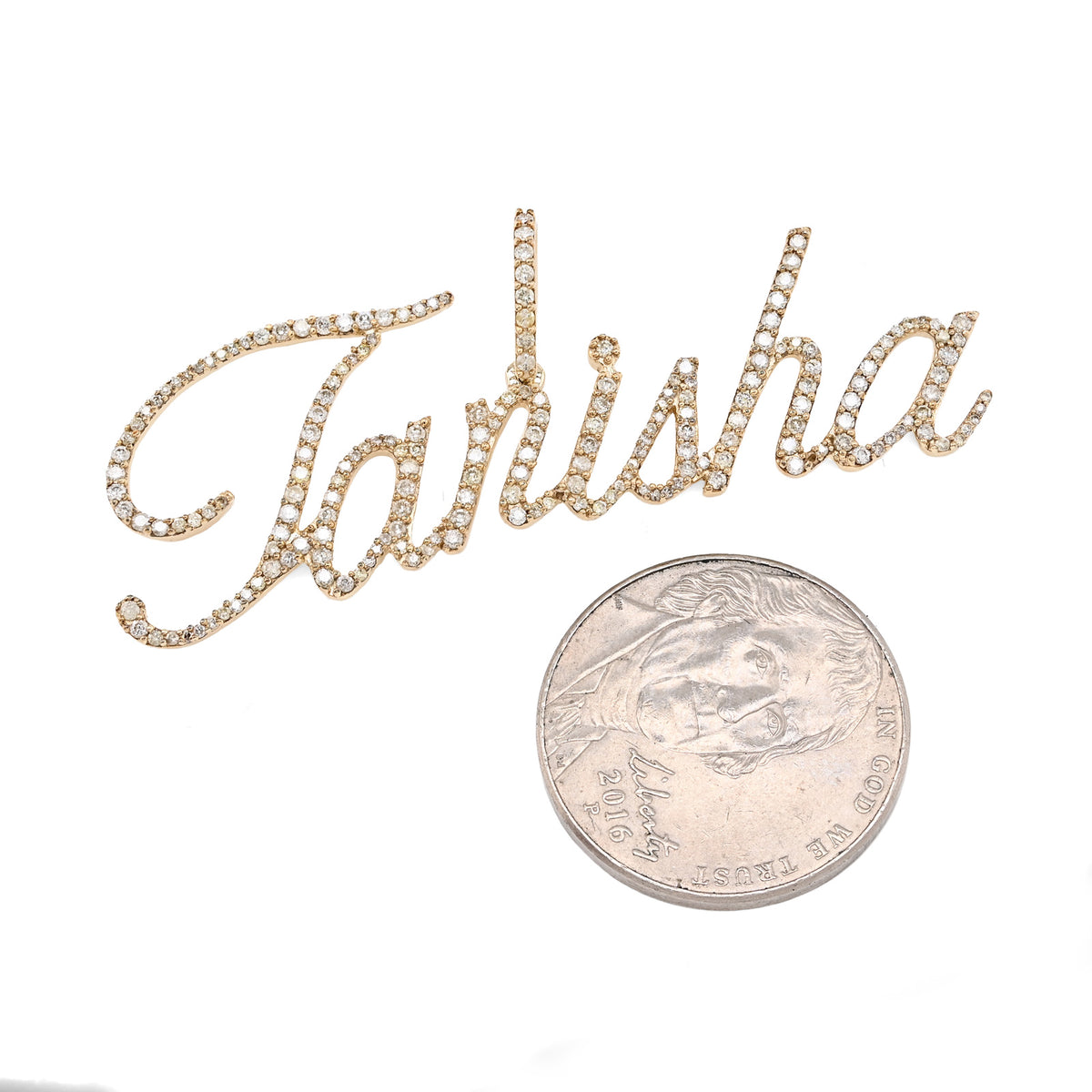 10K yellow Gold 1.25 CT Natural Diamond "TANISHA" Name Pendant 3.6 g Women Charm — view 4