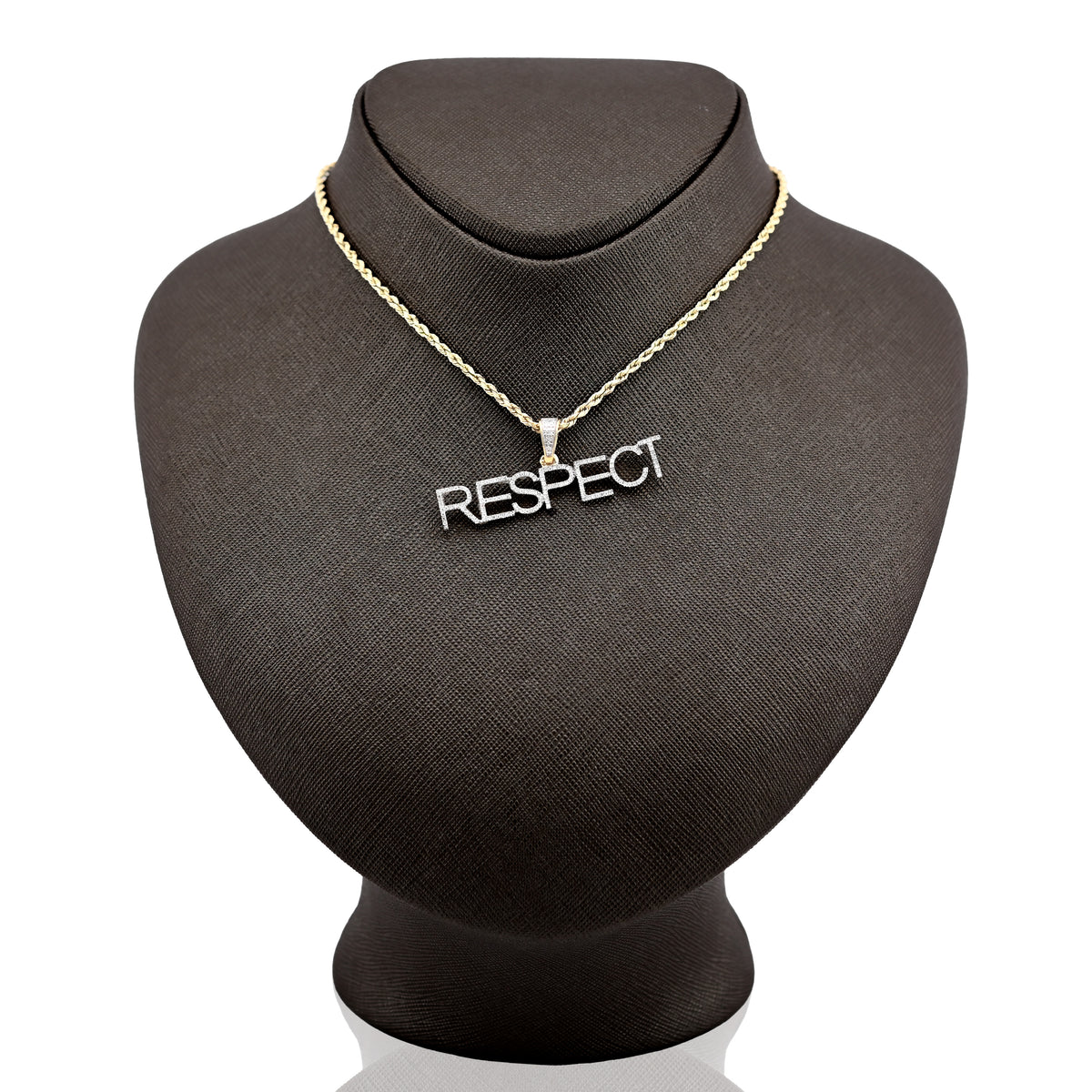 10K Yellow Gold "RESPECT" 0.38CT Natural Diamond Men Pendant Custom Charm — view 3