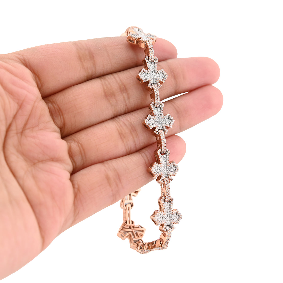 10K Rose Gold 3.30CT Natural Diamond 8" Cross Link 8" Bracelet Men Women 23.3g — view 5