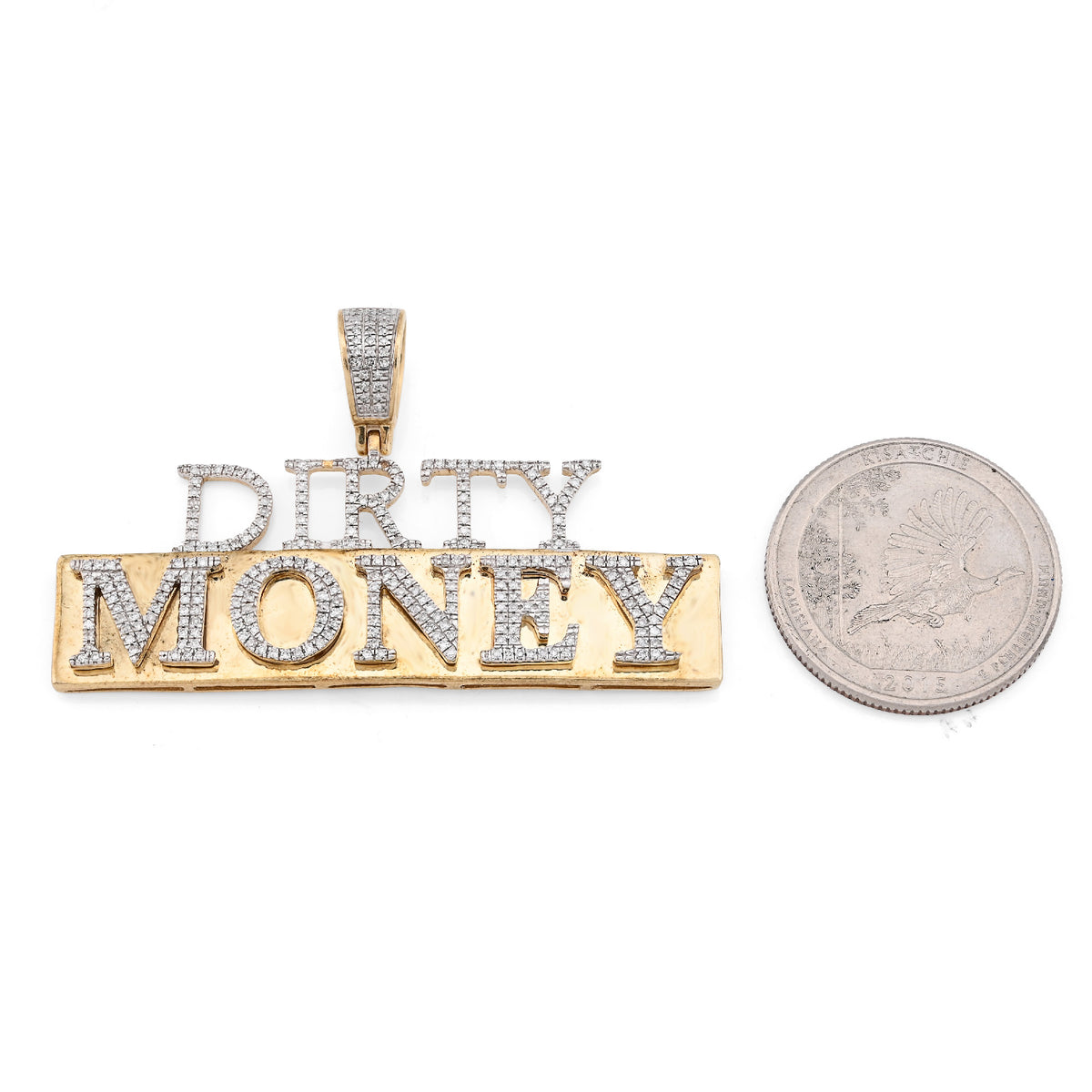 10K Yellow Gold "DIRTY MONEY" Custom Charm 1CT Natural Diamond 2.1" — view 5
