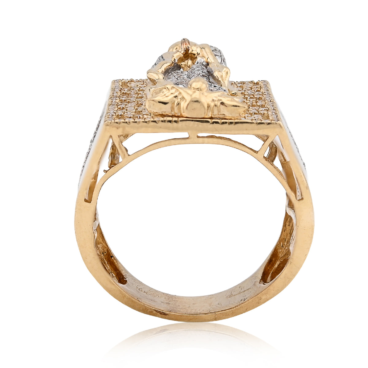 10K Yellow Gold 0.75CT Virgin Mary Rectangular Shape Natural Diamond Men Ring — view 6