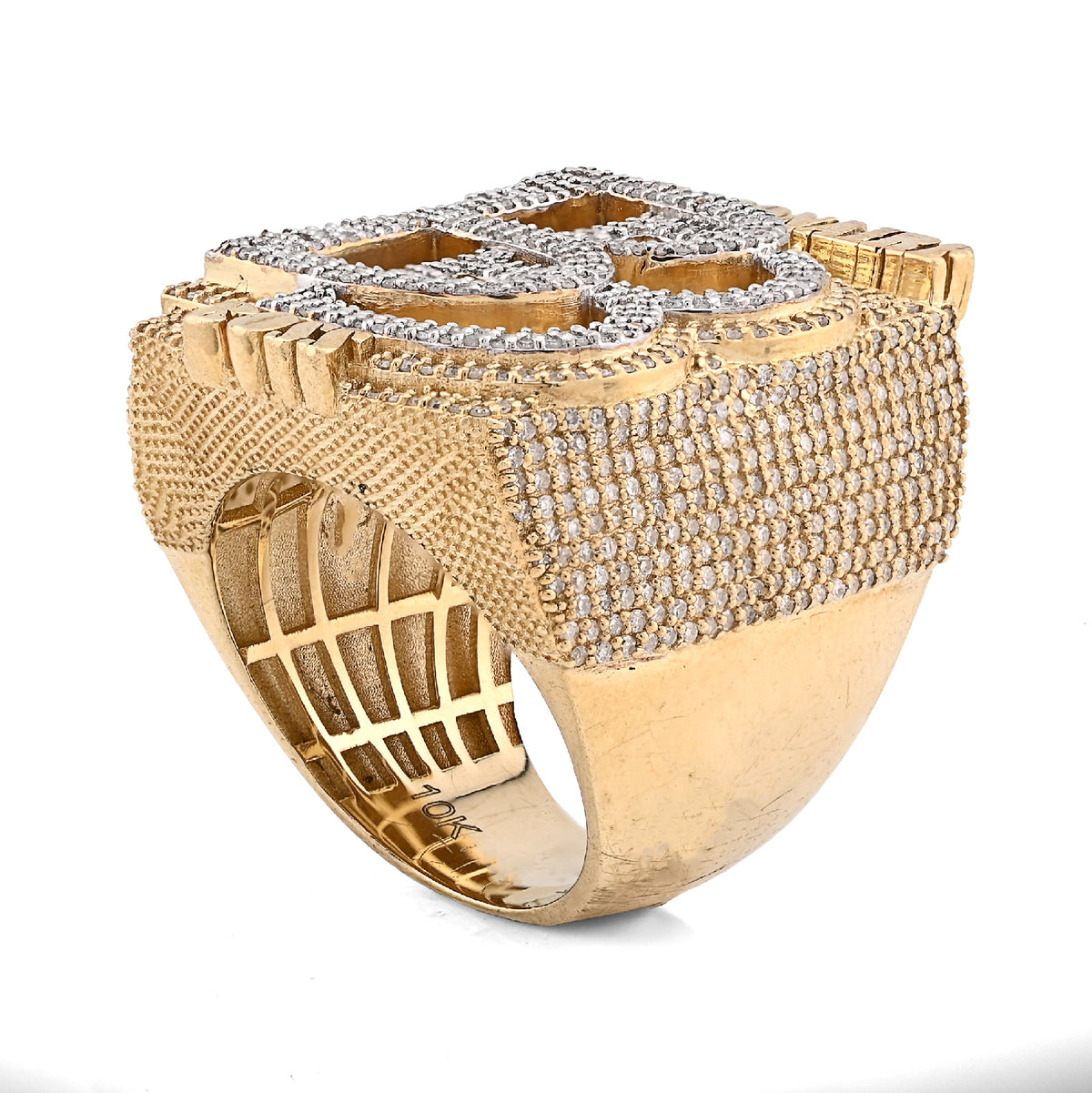 10K Yellow Gold 2.65CT BILLIONAIRE BOSS BB Initial Big Natural Diamond Men Custom Pinky Ring — view 7