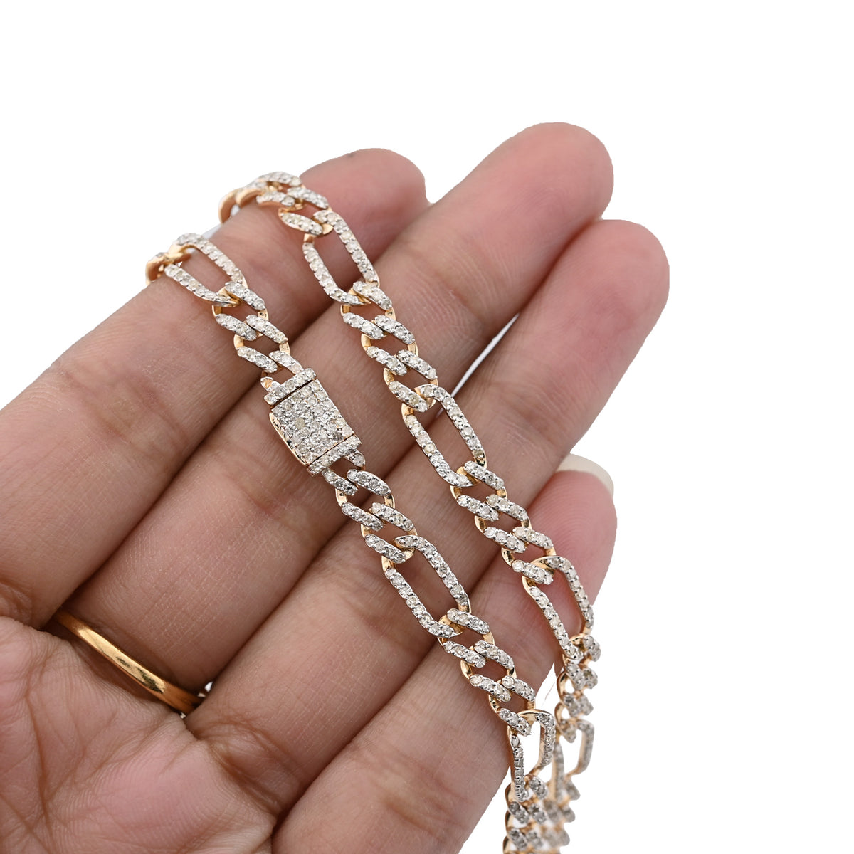 10K Yellow Gold 7.50 CT Natural Diamond 5.5 MM Figaro Chain 20" Men Women Necklace — view 3