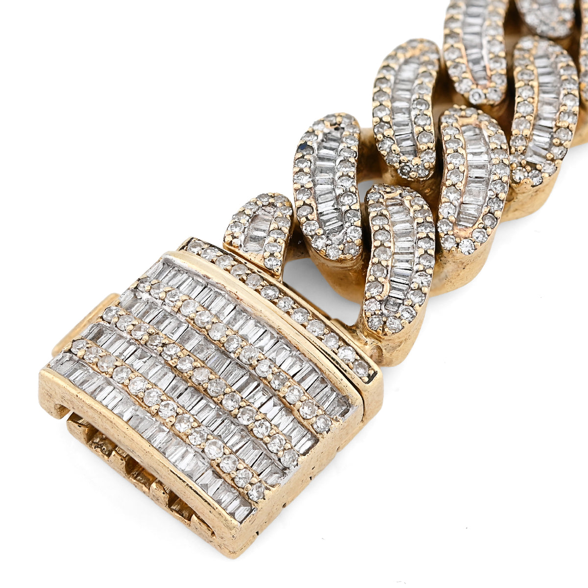 10K yellow Gold 8CT Natural Diamond Round/Baguette 11.5MM Cuban Link Bracelet 8" Men 70.2g  — view 5