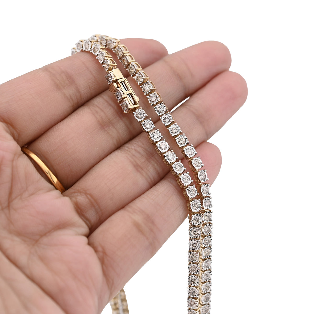 10K Yellow Gold 9.50 CT Natural Diamond Illusion Set Tennis Chain 3 MM 24" Men Necklace — view 1