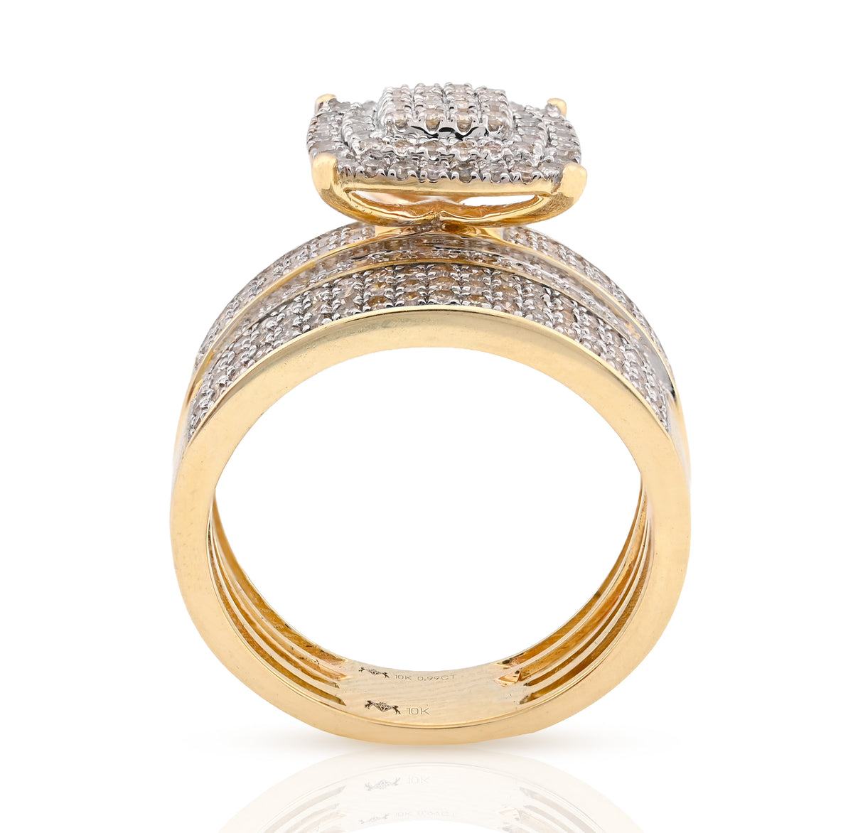 10K Yellow Gold Women 2 layer Rectangular Wedding Ring 0.99CT Natural Diamond Band — view 4