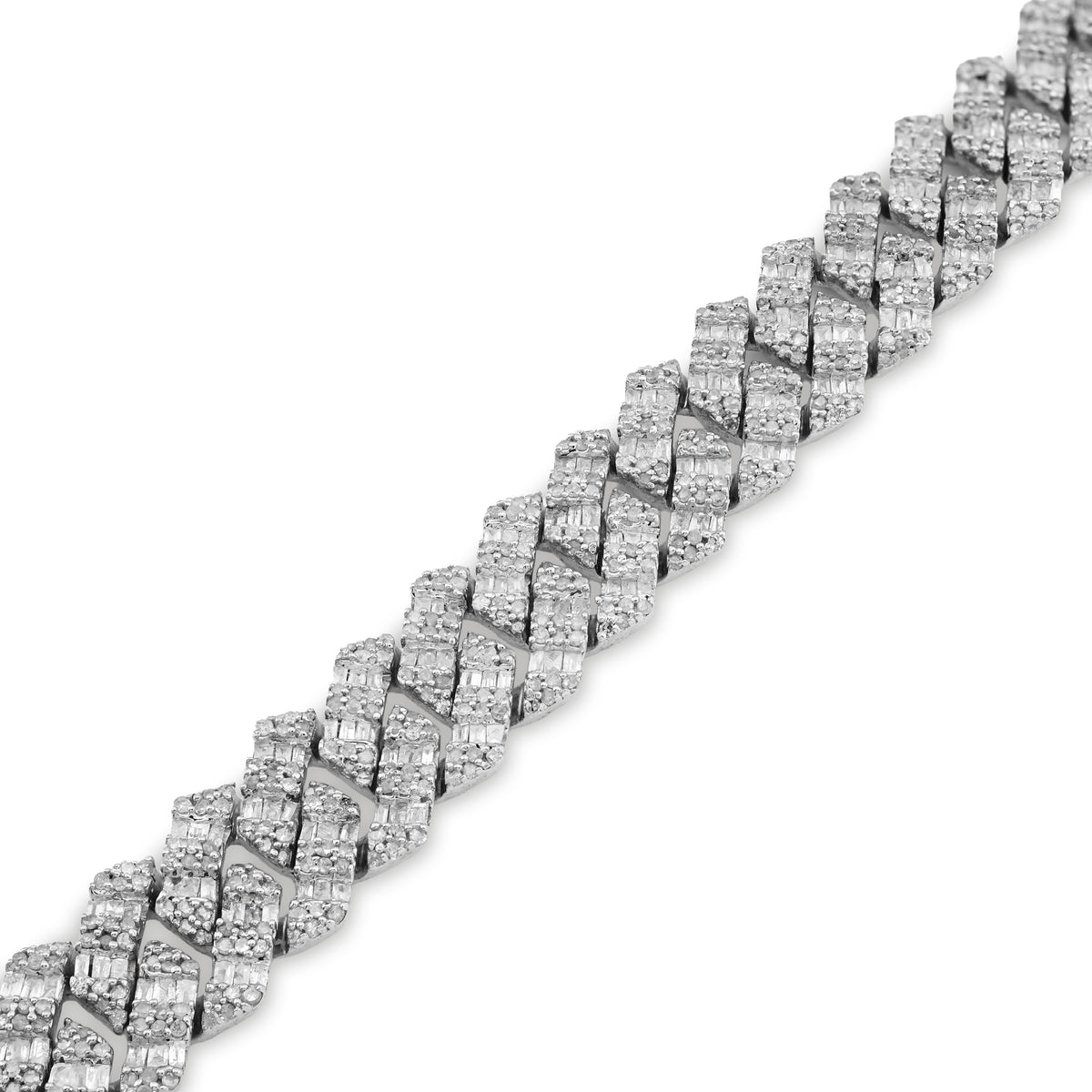 925 SS 6.19 CT Natural Diamond Round/Baguette 10MM Flat Cuban Link Bracelet 8" Men 29.6g — view 3