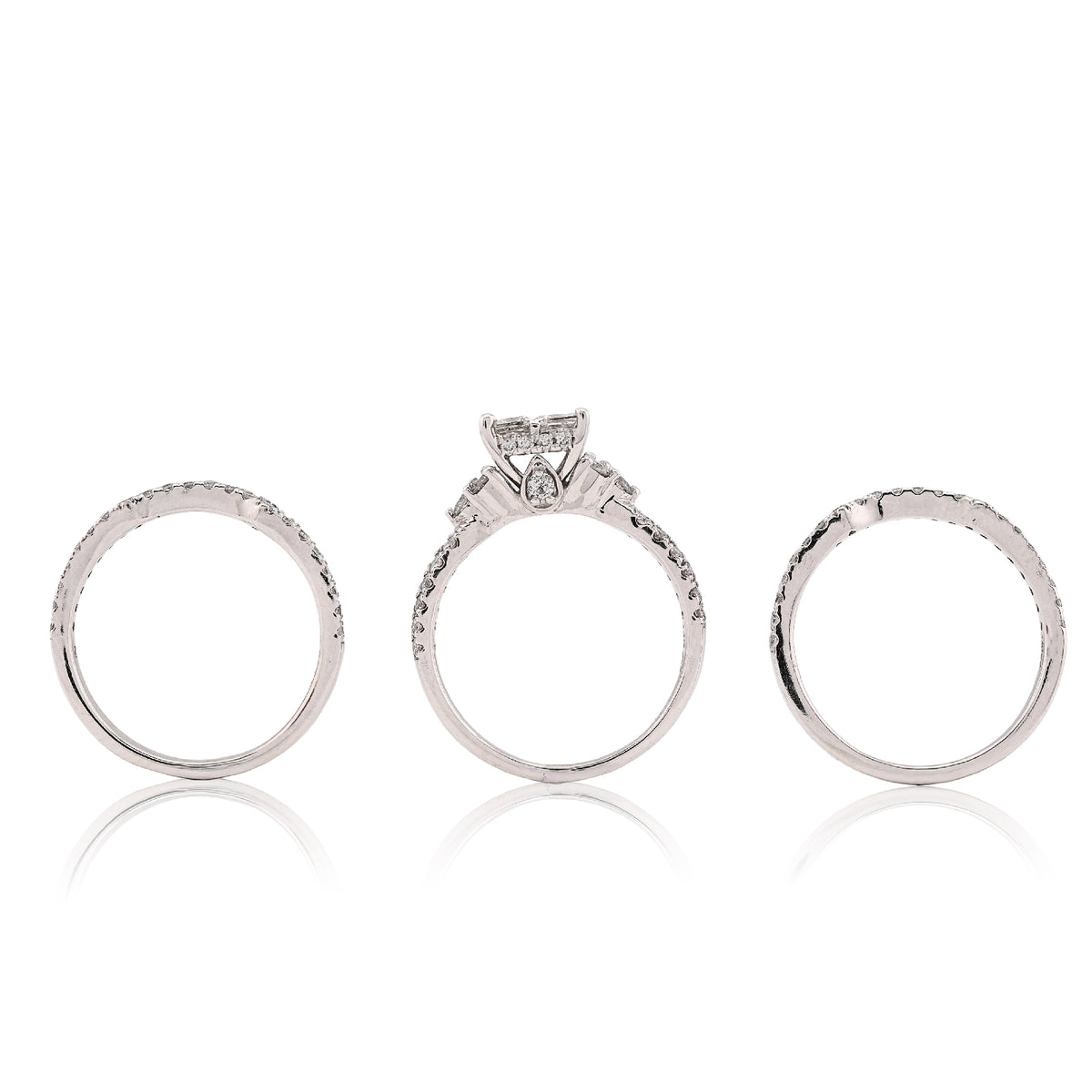 14K White Gold 1.50CT Natural Diamond Princess Cut/Round Square Shape Women 2 Band Wedding Ring — view 4