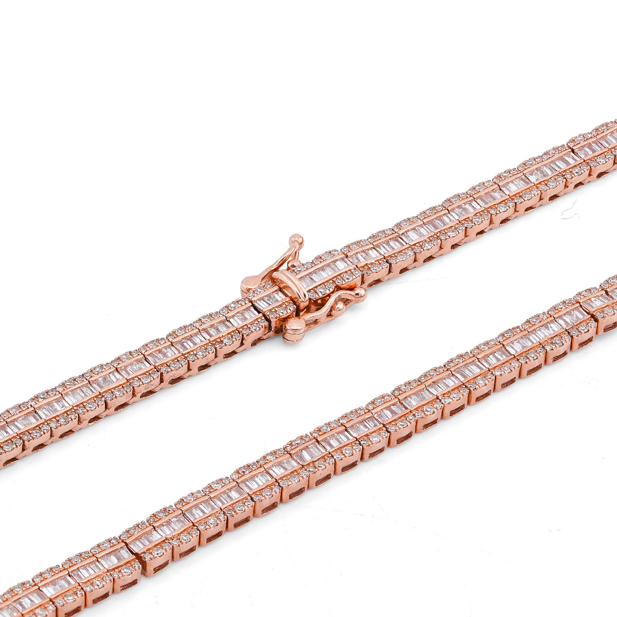 10K Rose Gold 6.01CT Natural Diamond Natural Diamond Baguette Centre Row 4MM Tennis Chain 22" Men Women Necklace — view 7