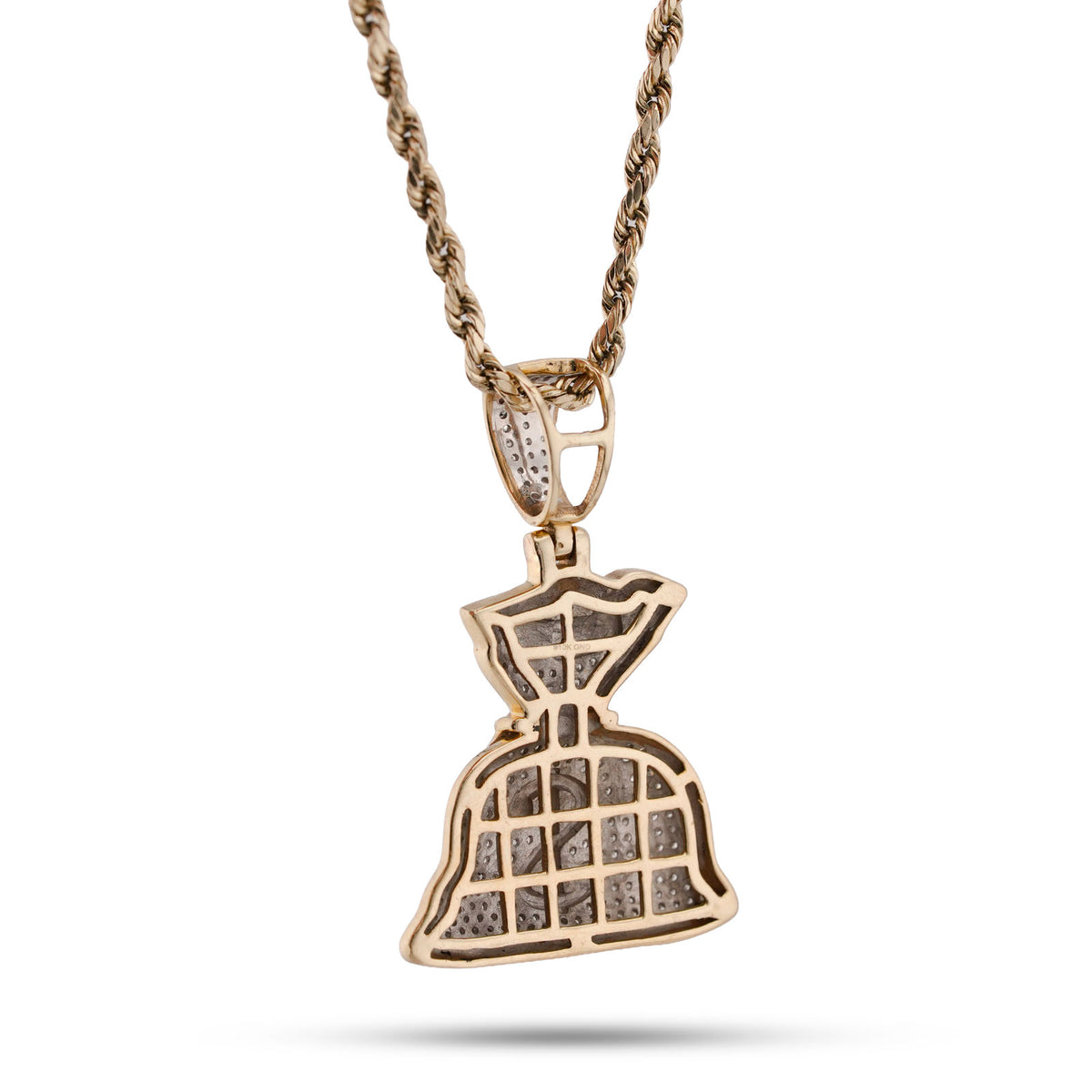 10K Yellow Gold Money Bag "$" Natural Diamond 1.5CT Men Women Charm Pendant — view 3