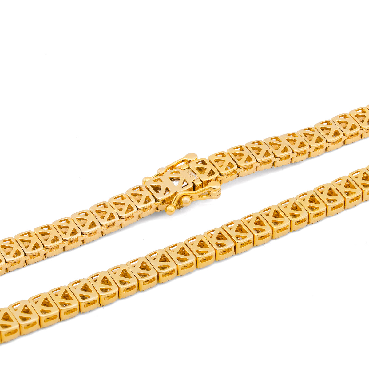 10K Yellow Gold 6.5CT Centre Row Baguette Natural Diamond 4MM Tennis Chain 22"  Men Women Tennis Chain — view 4