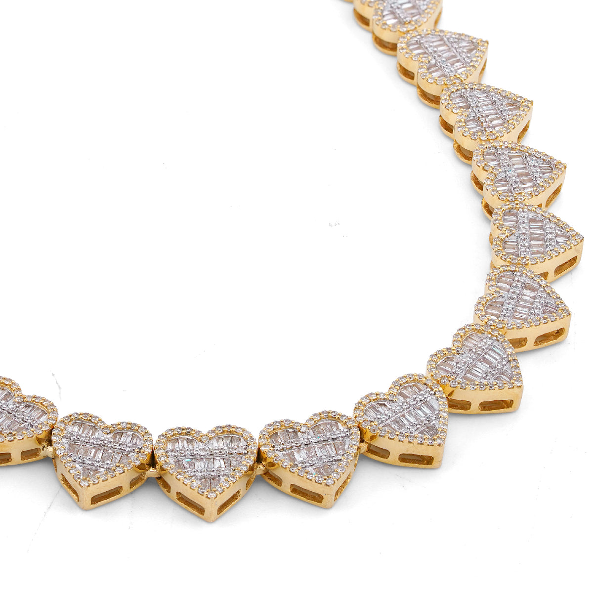 10K Yellow Gold 6.81CT Natural Diamond Heart Shape Baguette/Round 18" Women 7.5MM Necklace — view 9