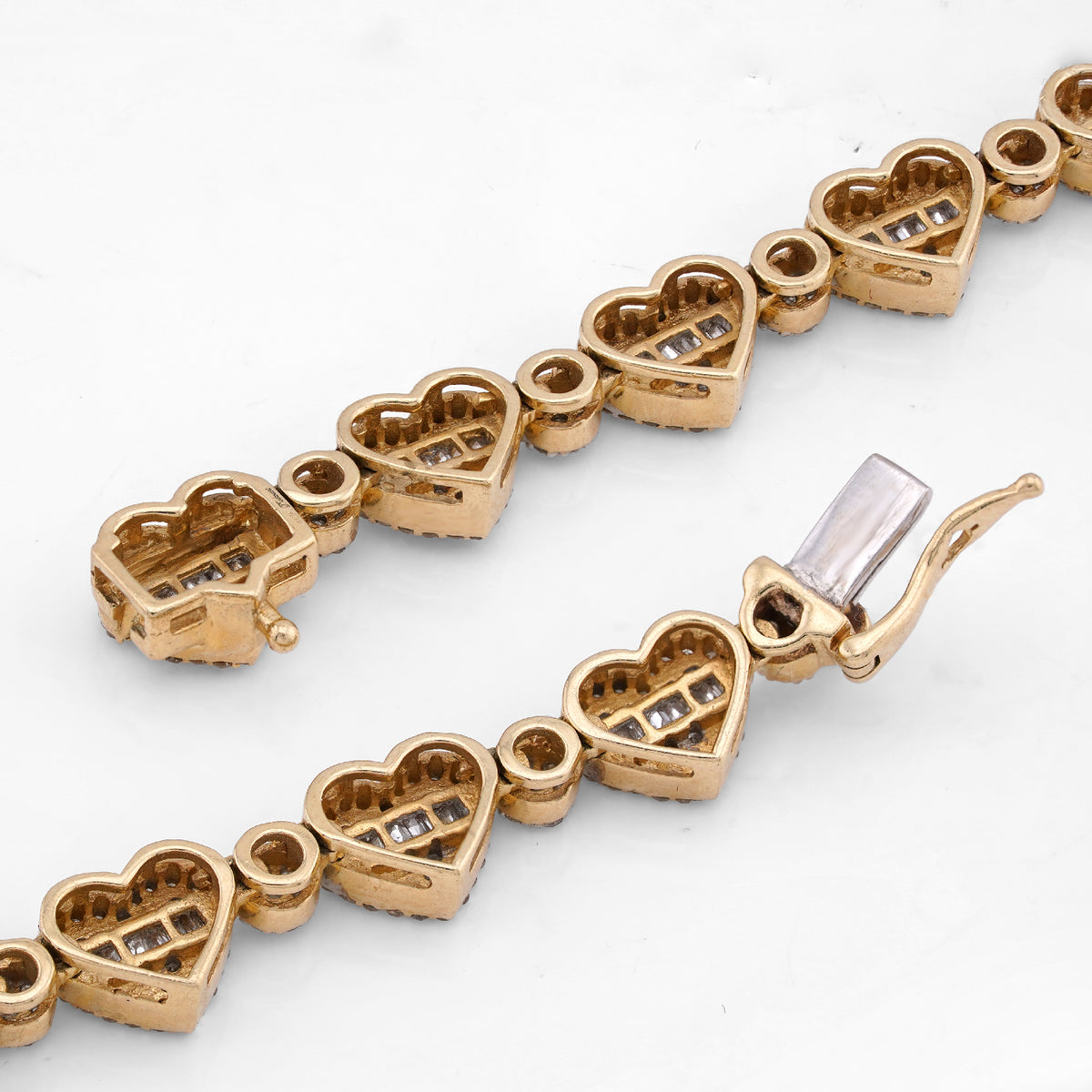 10K Yellow Gold Heart Shape Link Baguette 6.10CT Natural Diamond Women Tennis Chain 18" Necklace — view 6