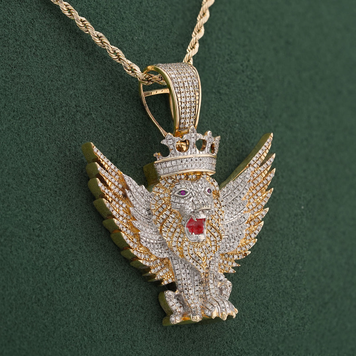 10K Yellow Gold Lion w/ Wings & Crown 4.89CT Natural Diamond Charm — view 2