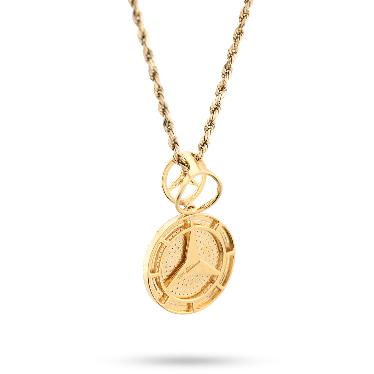 10K yellow Gold 0.63 CT Natural Diamond Mercedes Symbol Charm men Pendant 33.4MM — view 5