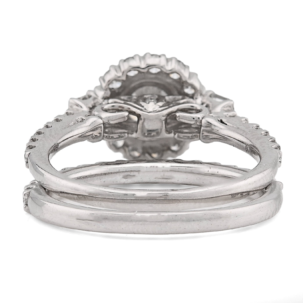 14K White Gold Solitaire/Baguette 1.50CT Natural Diamond Flower Women Wedding Ring — view 3
