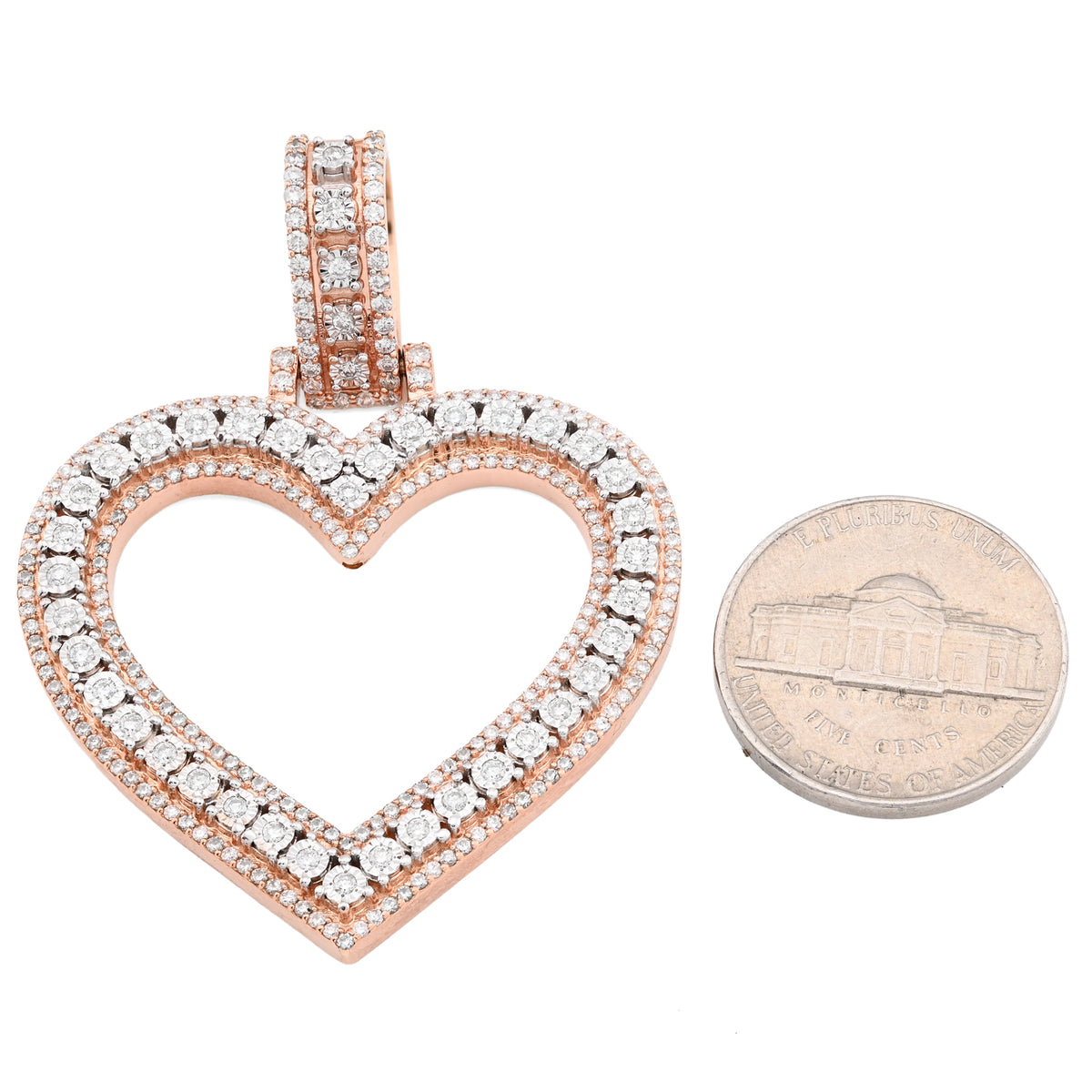 10K Rose Gold 1.5 CT Natural Diamond Heart Shape Pendant Illusion 54.7 MM Women Charm 19.8 g — view 8