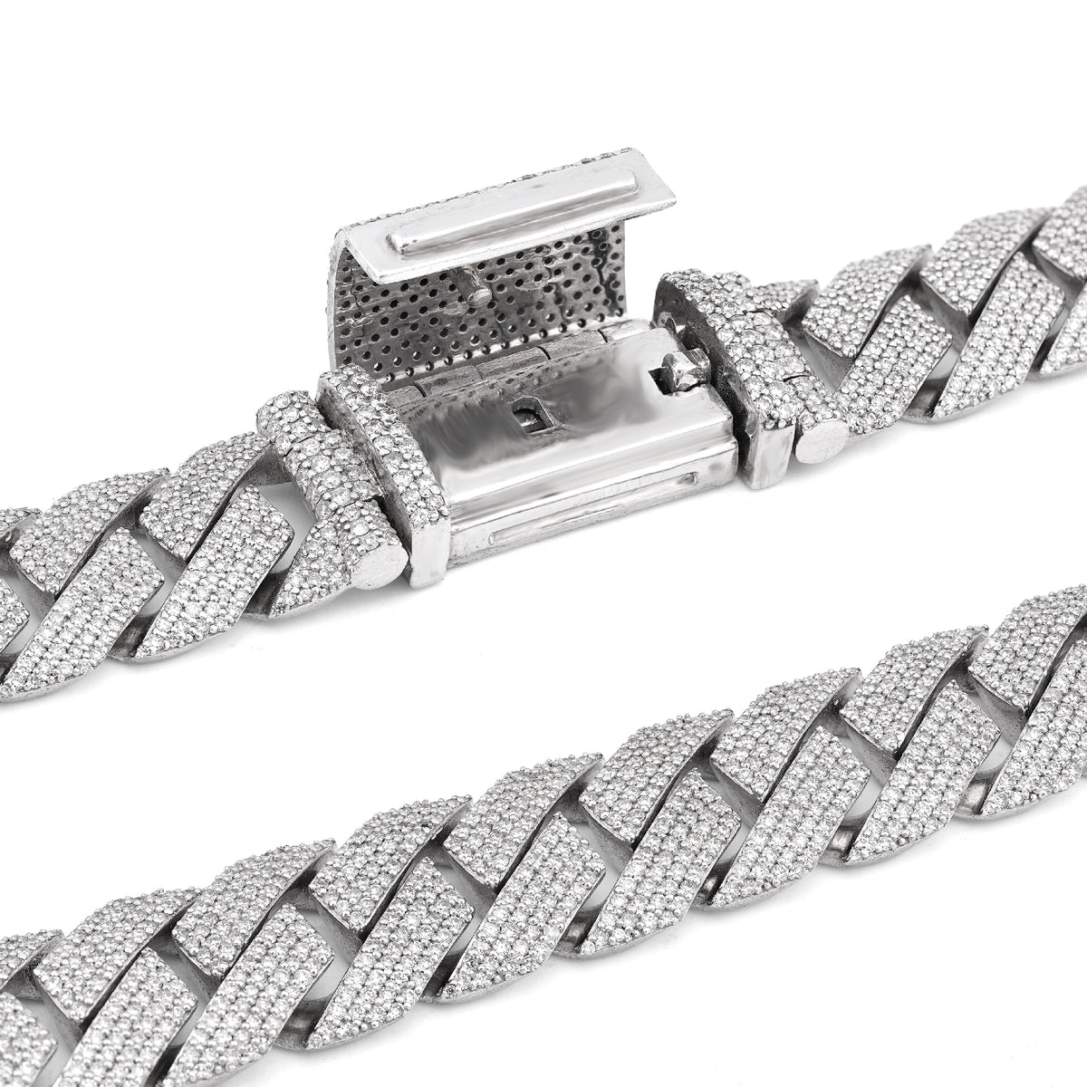 925 SS 15MM Natural Diamond 23CT Snake Cuban Link Chain 24" Men Necklace — view 6